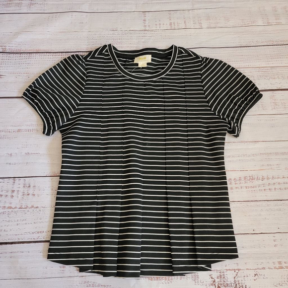 Maeve Tops - Maeve Anthropologie Black and White Striped Pleated Top Women's Small NWT
